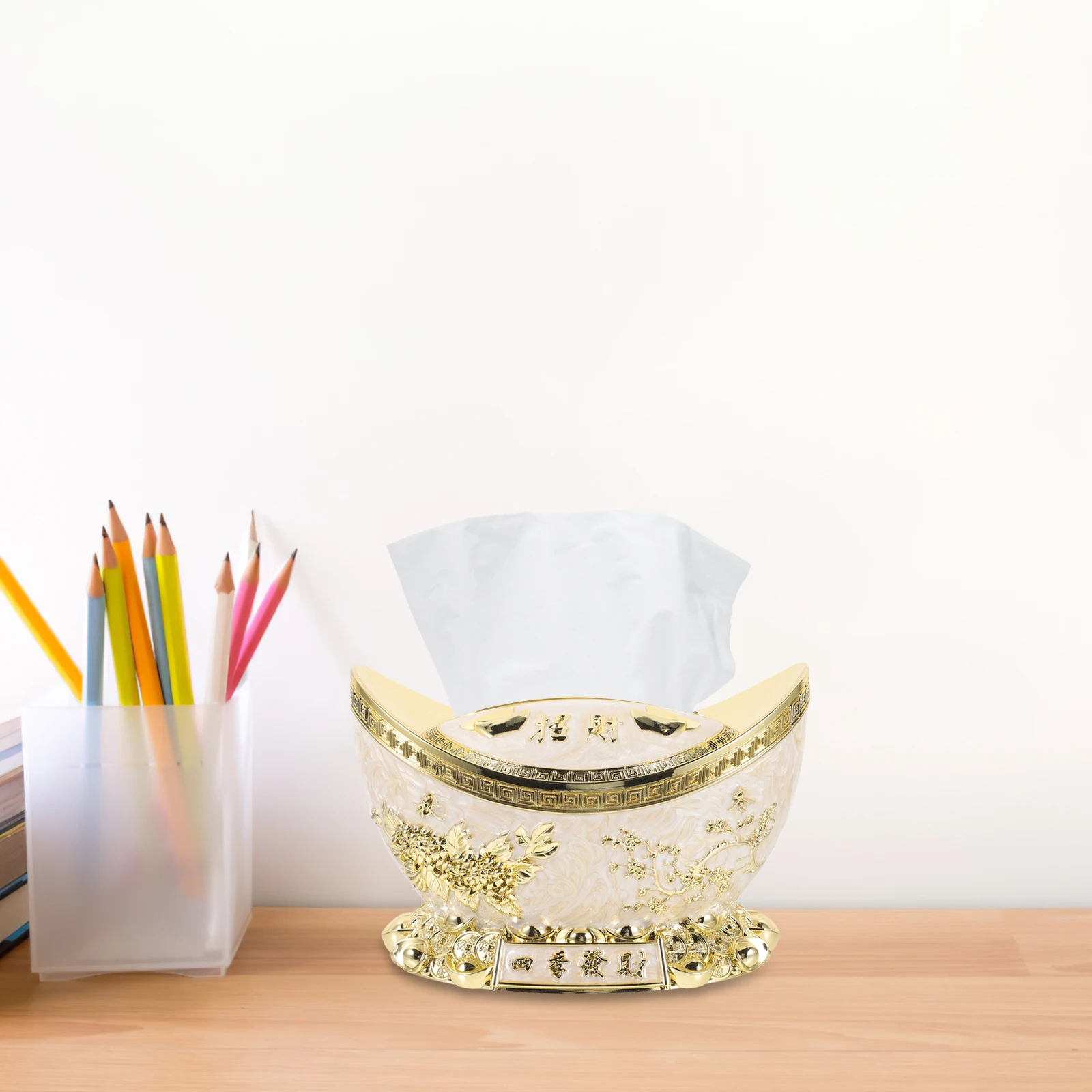 

1pcs Big Yuanbao Tissue Box Decorative Paper Holder Golden Desktop Napkin Dispenser Reusable Storage Case for Home Hotel Office