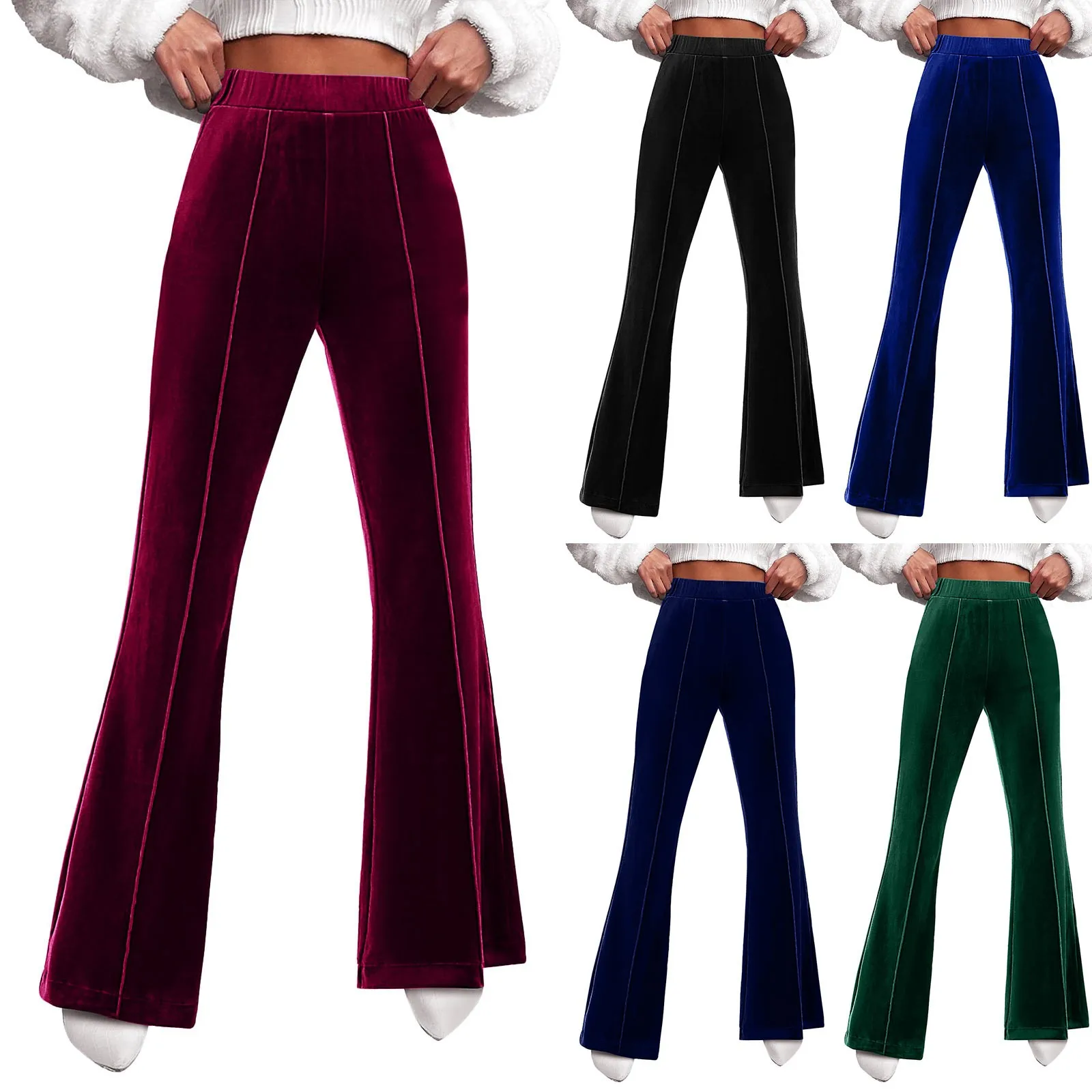 Pantalones de terciopelo de cintura alta para mujer, pantalones acampanados de pierna ancha, elásticos, para fiesta y Club, Primavera, 2024