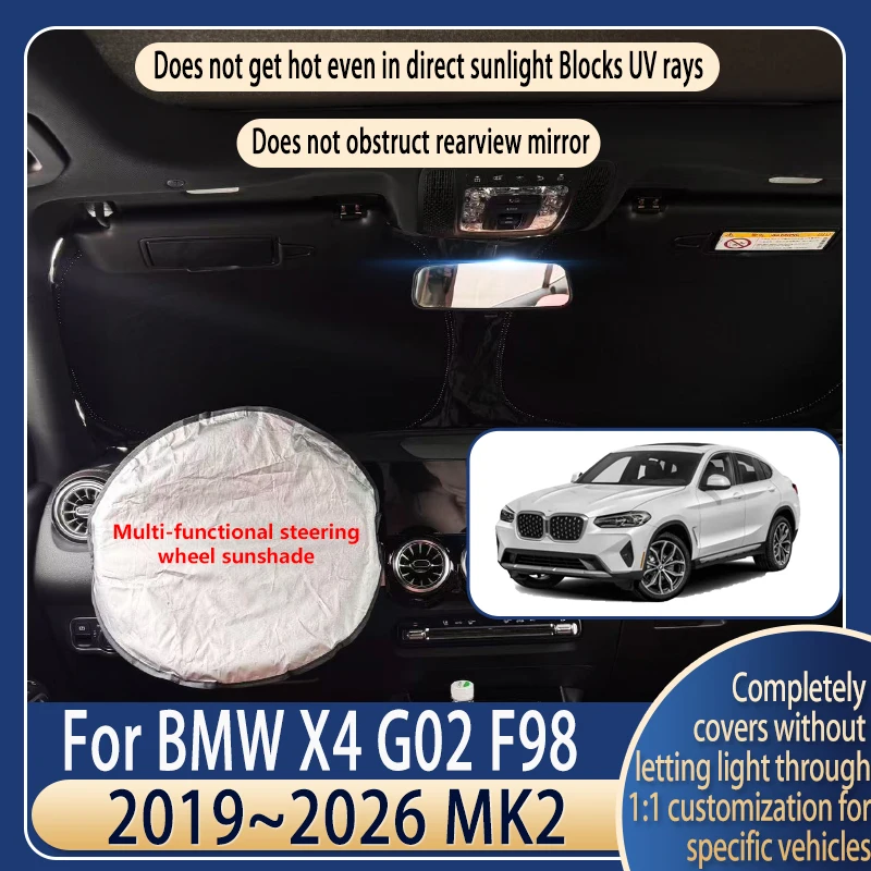 

Steering wheel Car Sun Visor For BMW X4 G02 F98 2019~2026 MK2 Summer Cooling Accessories Front Windshield Sunshade Heat Insulati