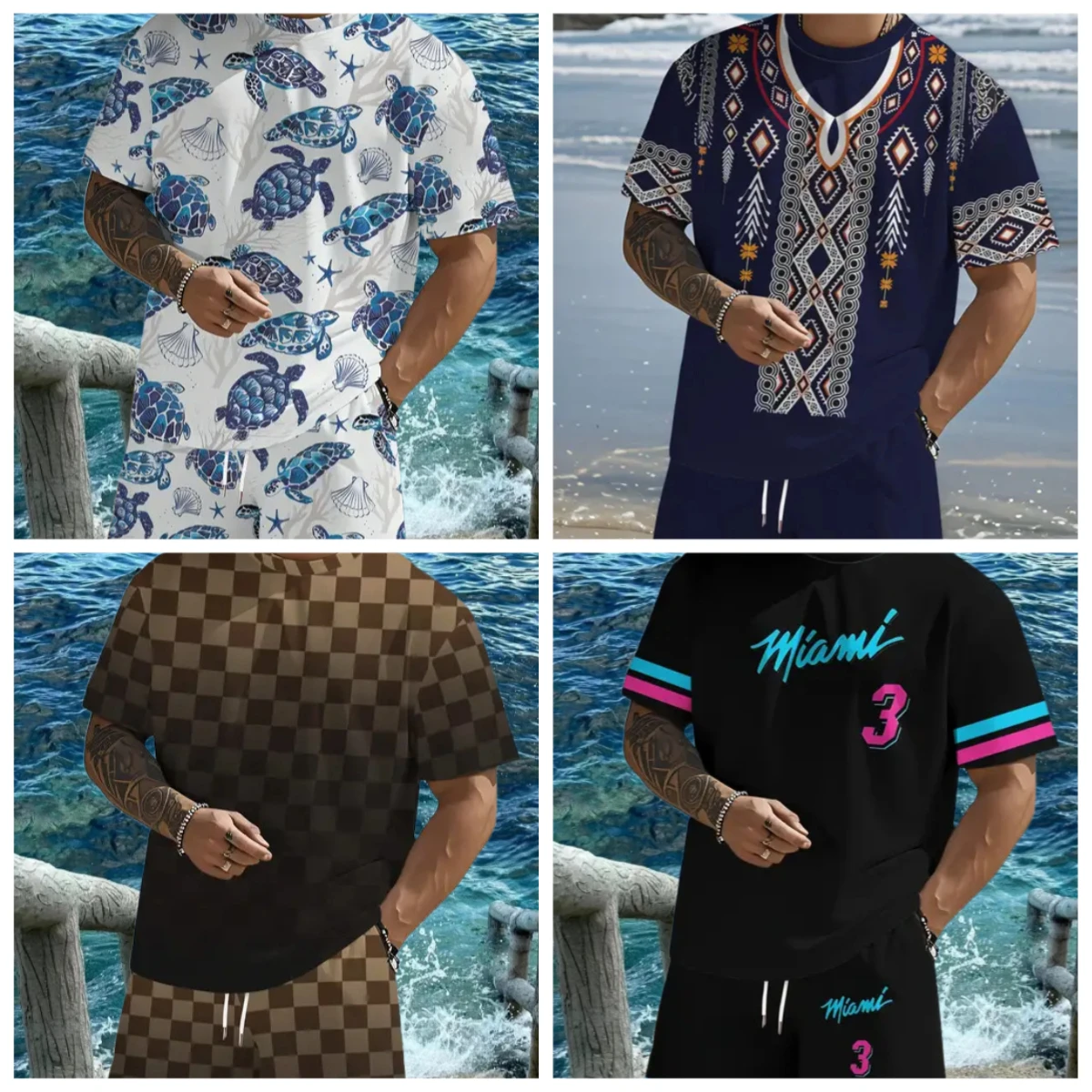 

2025 Latest Hot T-shirt Set 3D Vacation Style Trendy Various Elements Fashionable Street Men's Set Summer Top Shorts Breathable
