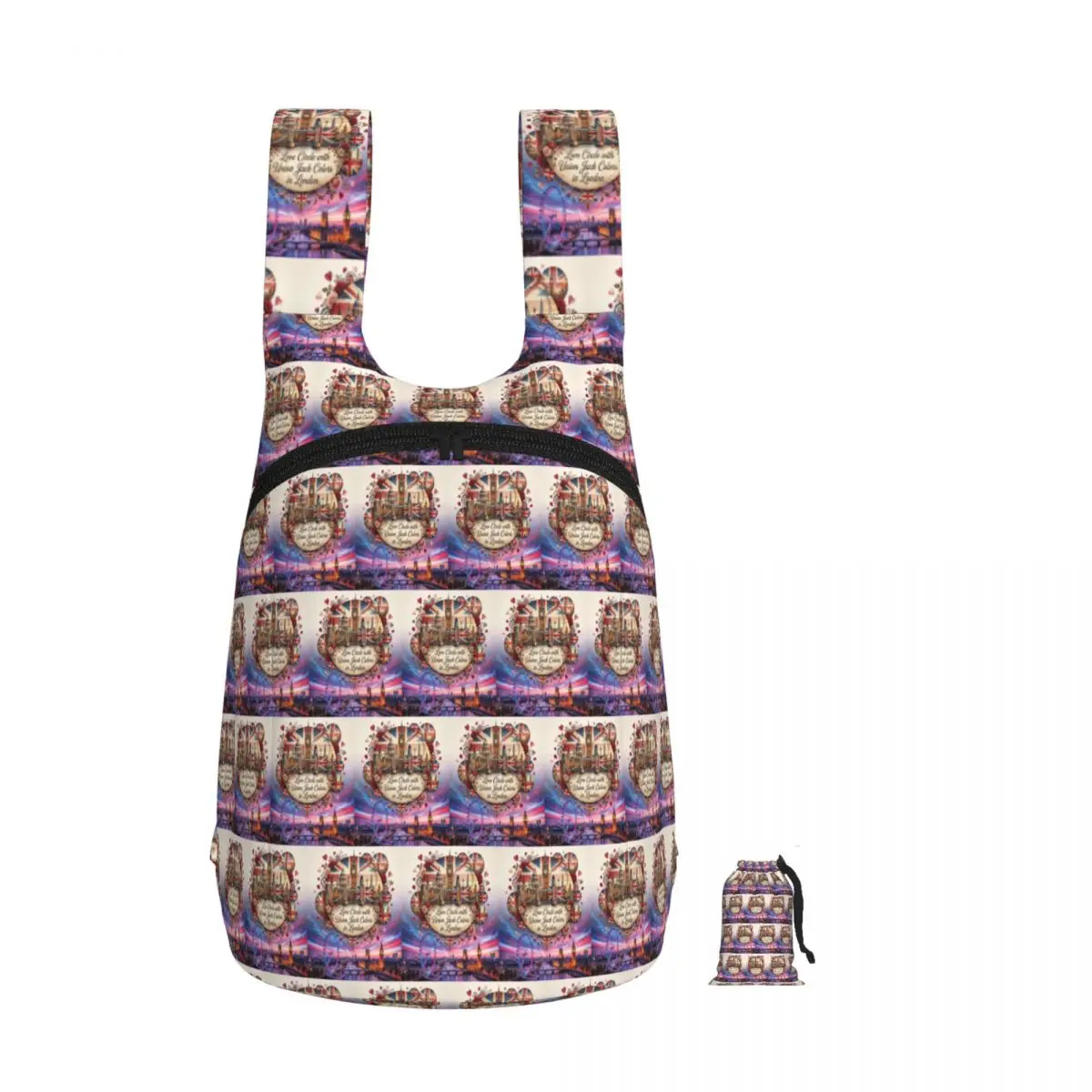 

London Skyline And Union Jack Floral Circle Backpack Student Storage BookBag Children School Bag Computer Shoulder Bags