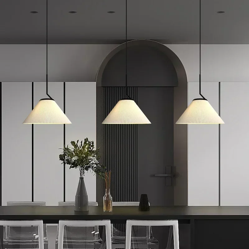 SANDYHA Modern Pleated Cream Chandelier LED Pendant Light for Living Room Dining Table Bedroom Loft