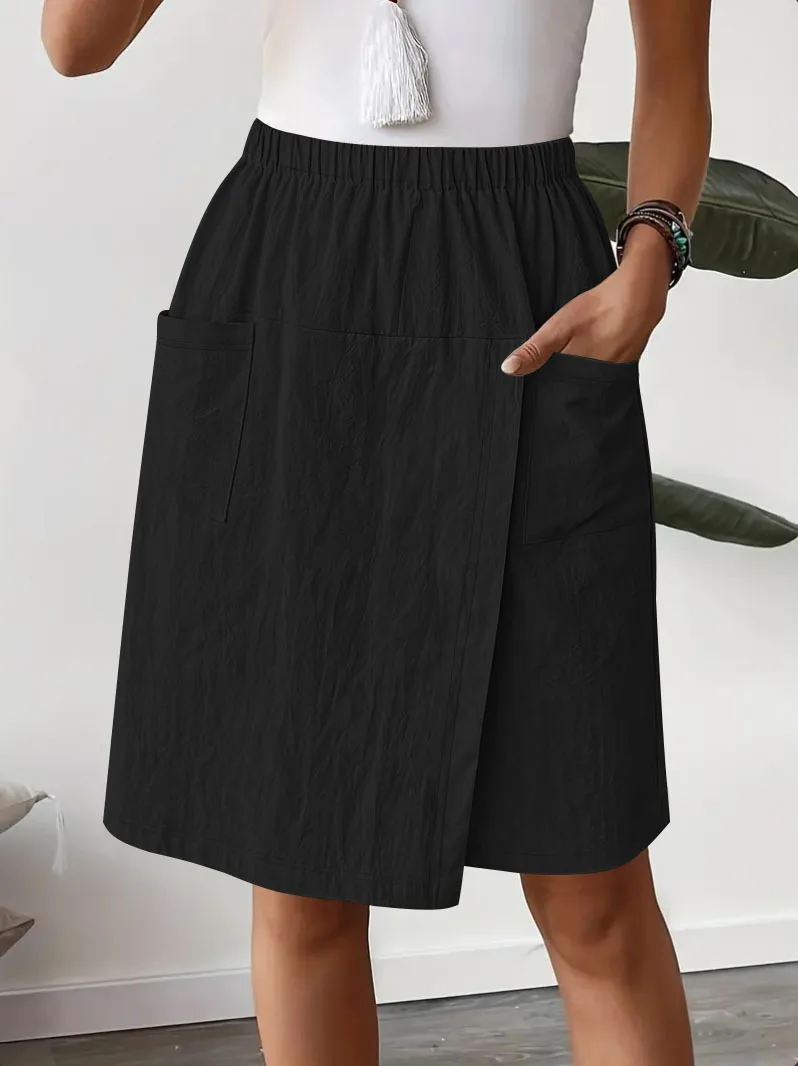 New European and American slit skirt pants casual pants for women in summer casual loose solid color wide-leg five-point pants