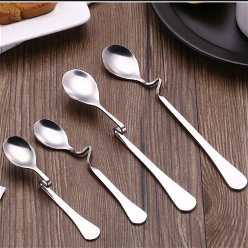 Cute Curved Spoon Teaspoon Unique Condiment Drink Hanging Tea Coffee Dessert Stainless Steel Drink Tableware