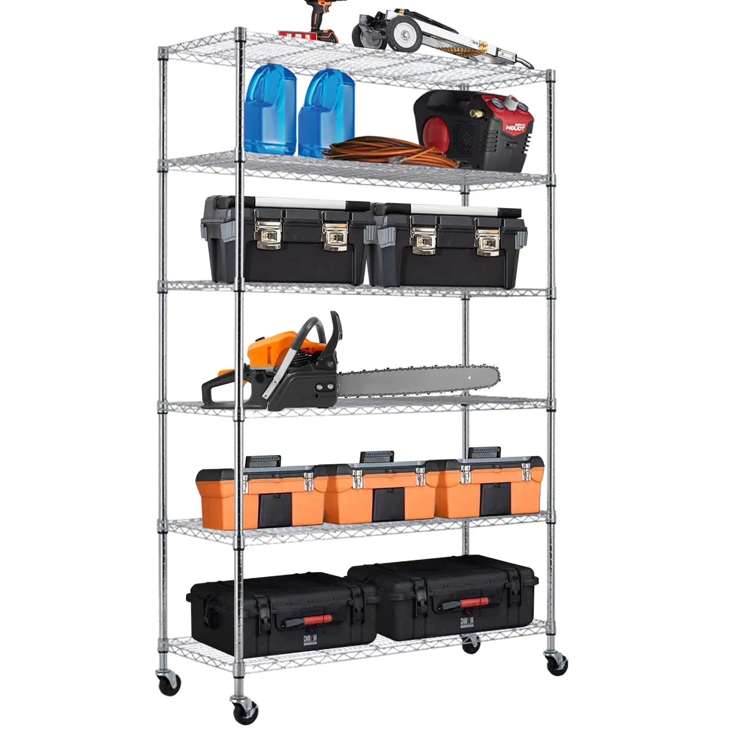 6-Tier Heavy Duty Wire Shelf 2100lb Adjustable NSF Metal Storage Rack Wheels 45