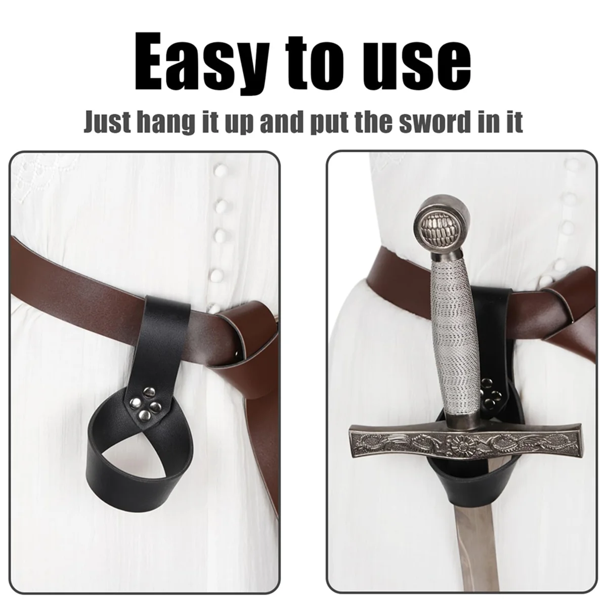 A79G حزمة من 2 حزام حامل، حزام عريض، حامل حزام السيف، غمد السيف الجلدي القابل للتعديل، حامل حزام بإبزيم السيف القديم #2