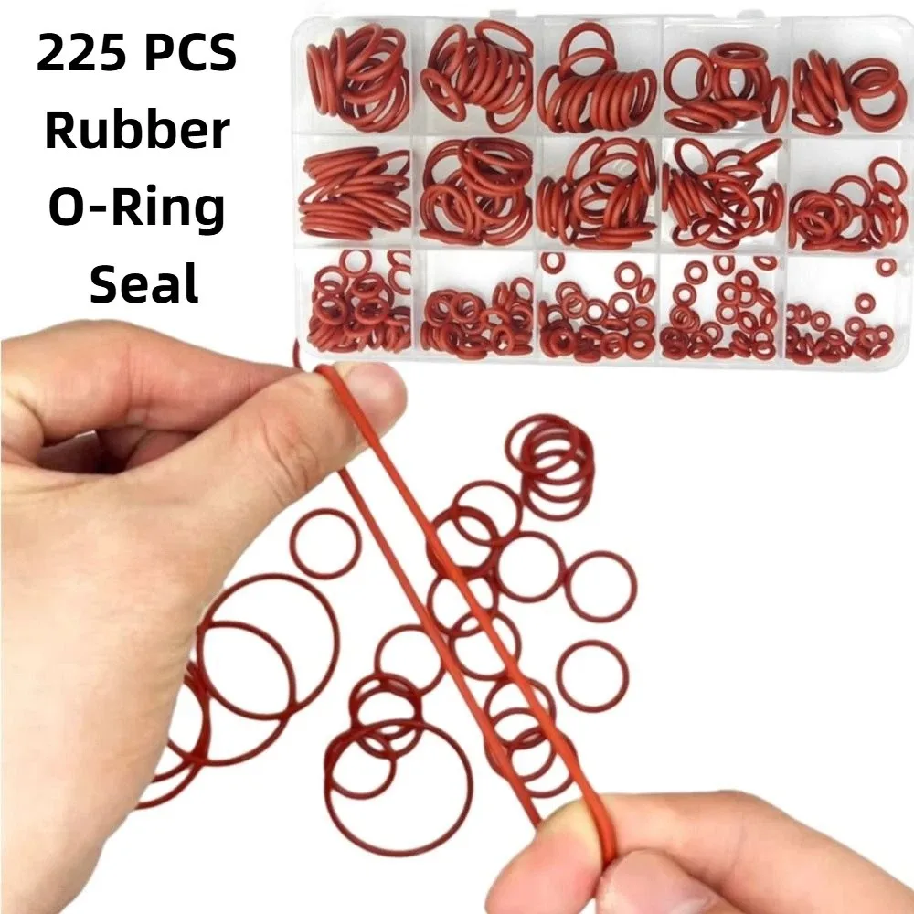 225PCS Heat-Resistant Silicone O-Ring Set High-temperature Resistant Red Silicone O-Ring Combo Pack Circular Rubber
