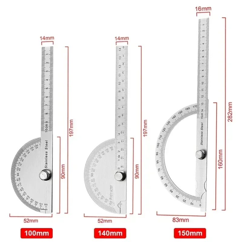 Angle Meter Measure Protractor Ruler Metal Finder 180 Degree Guage Goniometer Stainless Steel Woodworking Wood Measurement Tool