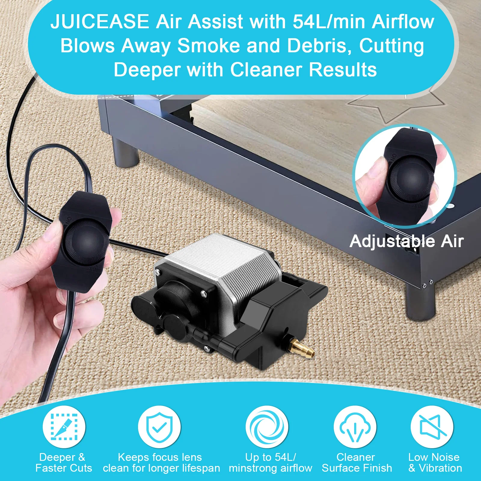 Juice ease 25W Laser-Luft unterstützung pumpe 220-240V 54l/min Luft kompressor Aquarium Sauerstoff pumpe Geschwindigkeit einstellbar für Laser gravur – Detail 8