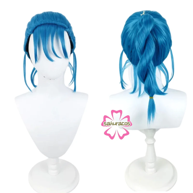 Bulma Wig Buruma Cosplay Wig Blue Braided Wigs Ponytail Pigtails Heat Resistant Hair Halloween Role Play Costume + Wig Cap