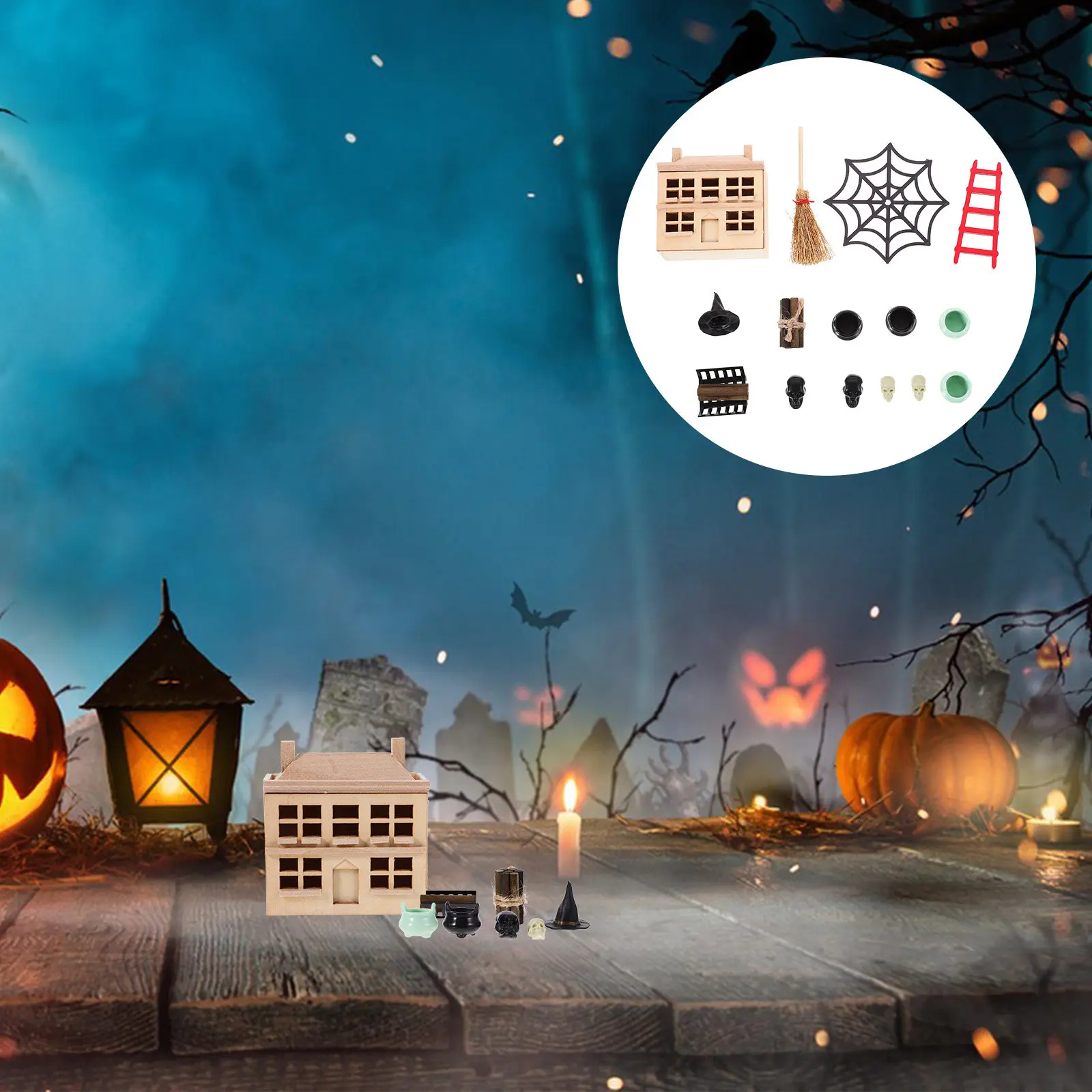 1-セットミニハロウィンハウスアクセサリーセット絶妙なマイクロスケール装飾小道具-diy-シーンレイアウトデスクトップホームデコレーション用
