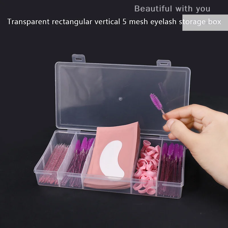 

Transparent With Cover Rectangle Vertical 5 Grid Eyelash Extension Tool Storage Box Glue Tweezer Holder Makeup Organizer