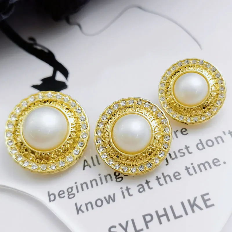 10 قطعة حجر الراين تقليد اللؤلؤ أزرار معدنية مستديرة للملابس معطف سترة الخياطة اكسسوارات أزرار الخياطة DIY بها بنفسك التطريز