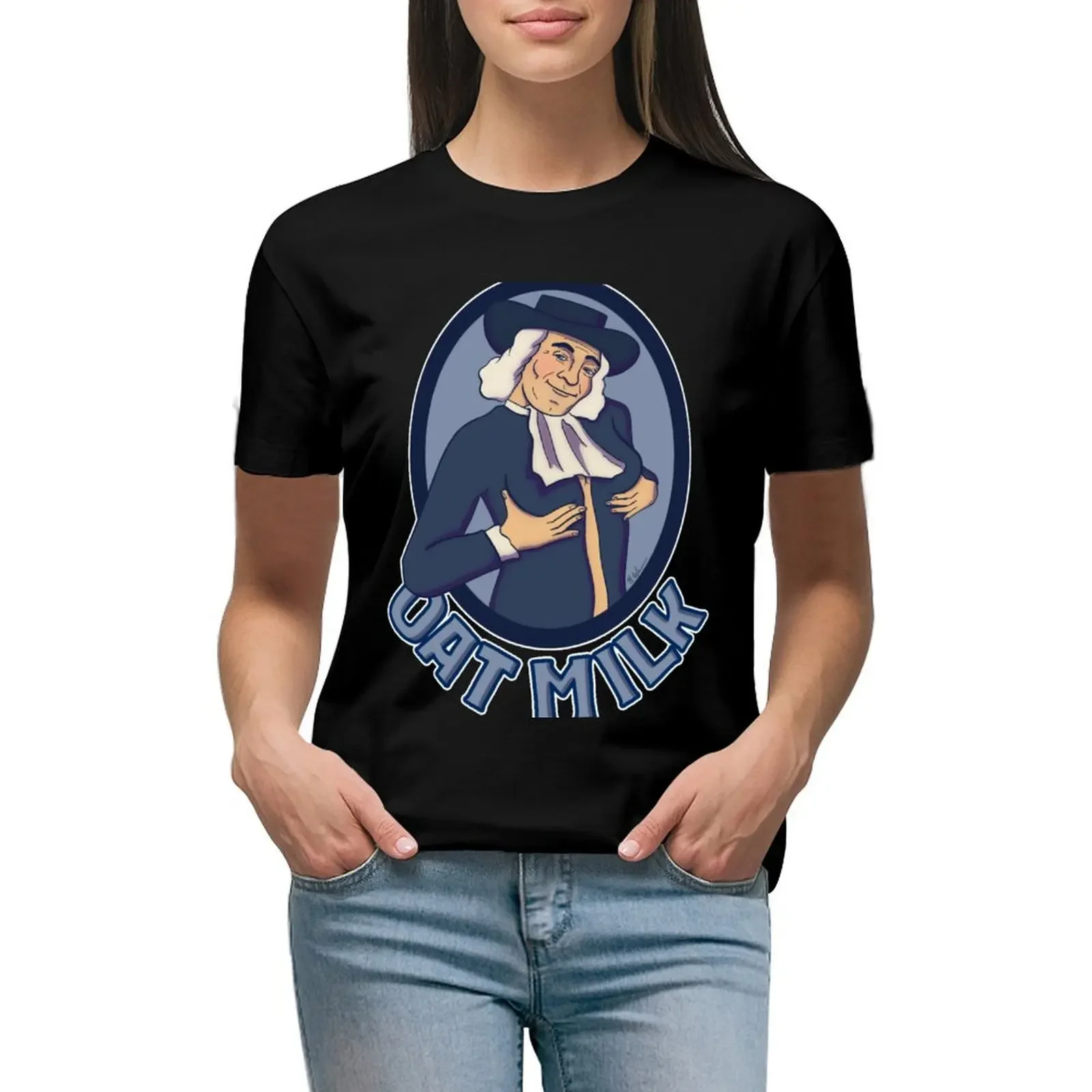 

Sexy Curvy Vegan Oat Dairy Alternative Pilgrim Man T-Shirt anime cute tops quick drying plain black t-shirts for Women