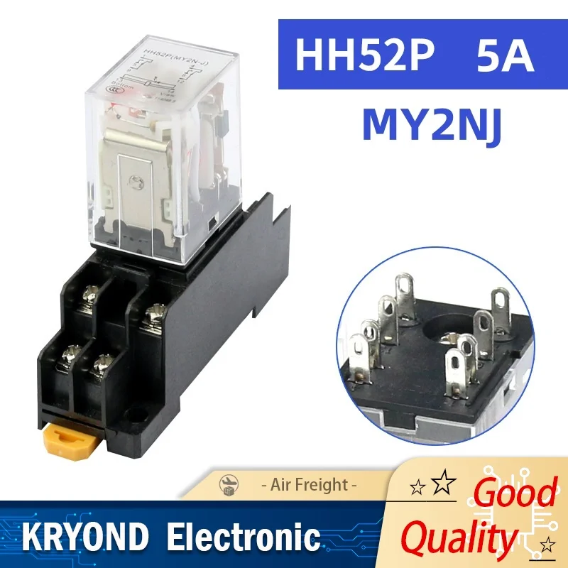 

5pcs General Purpose Micro Mini Relay DPDT With Socket Base Coil 12V 24V DC 110V 220V MY2P HH52P MY2NJ
