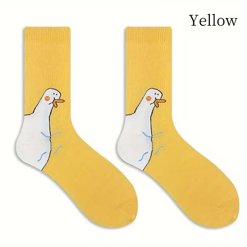 1 Pair of Women's Goose/Duck down Socks, with Cute Goose down Face Design, Suitable for Casual Wear, Themed Parties, and Machine Washable Duck down Socks
