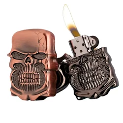 New Armor Skull Metal Retro Oil Double Sided Relief Pattern Lighter Vintage Grinding Wheel Ignition Lighter Gift