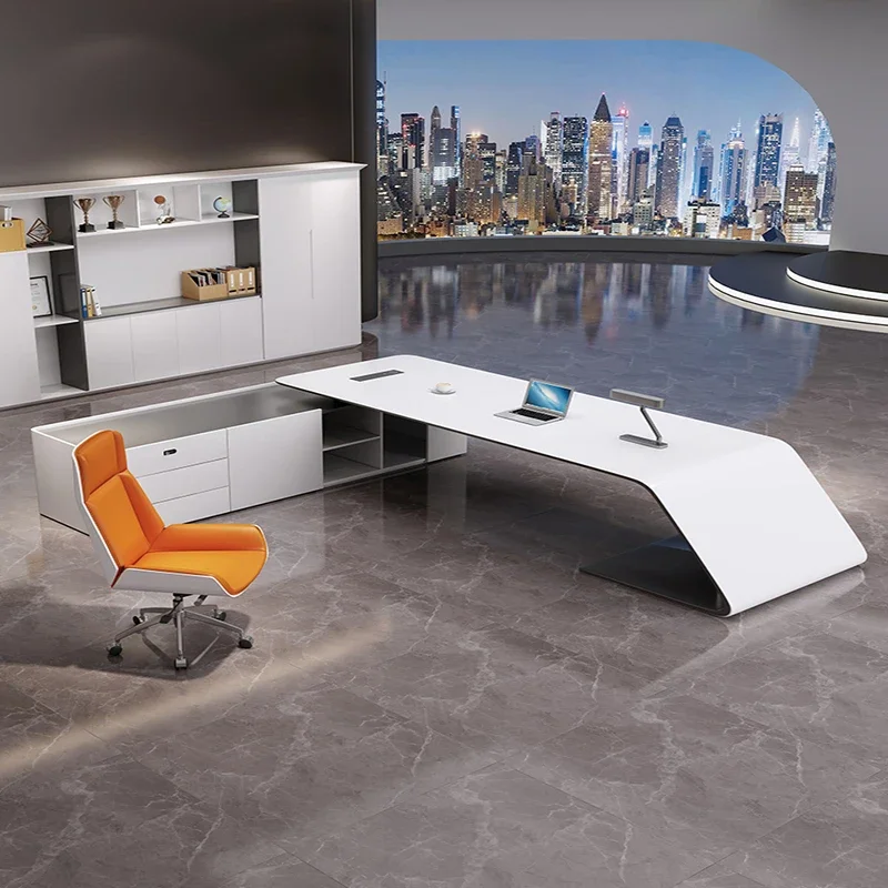 

Computer Desk Corner Office Executive Multifunction Home Furniture Organizer Study Table Writing Workshop Desktop Ufficio Room