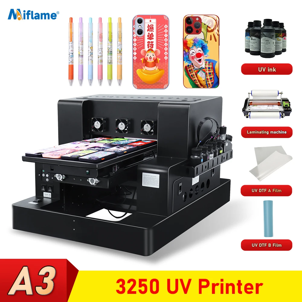 Automatic UV Printer A3 UV Flatbed Printer For Metal Bottle UV Printing Machine A3 UV DTF Transfer Sticker Printer with Varnish