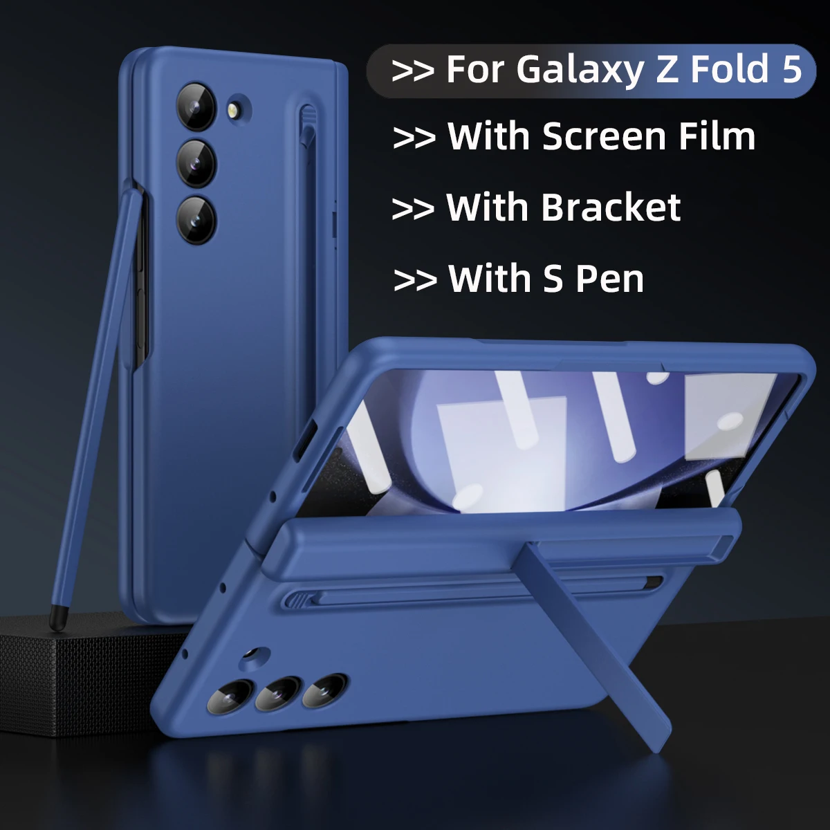 Funda con S Pen y ranura para bolígrafo para Samsung Galaxy Z Fold 3, 4, 5, bisagra de protección, película de pantalla, cubierta de soporte para ZFold5, Fold4, Fold3
