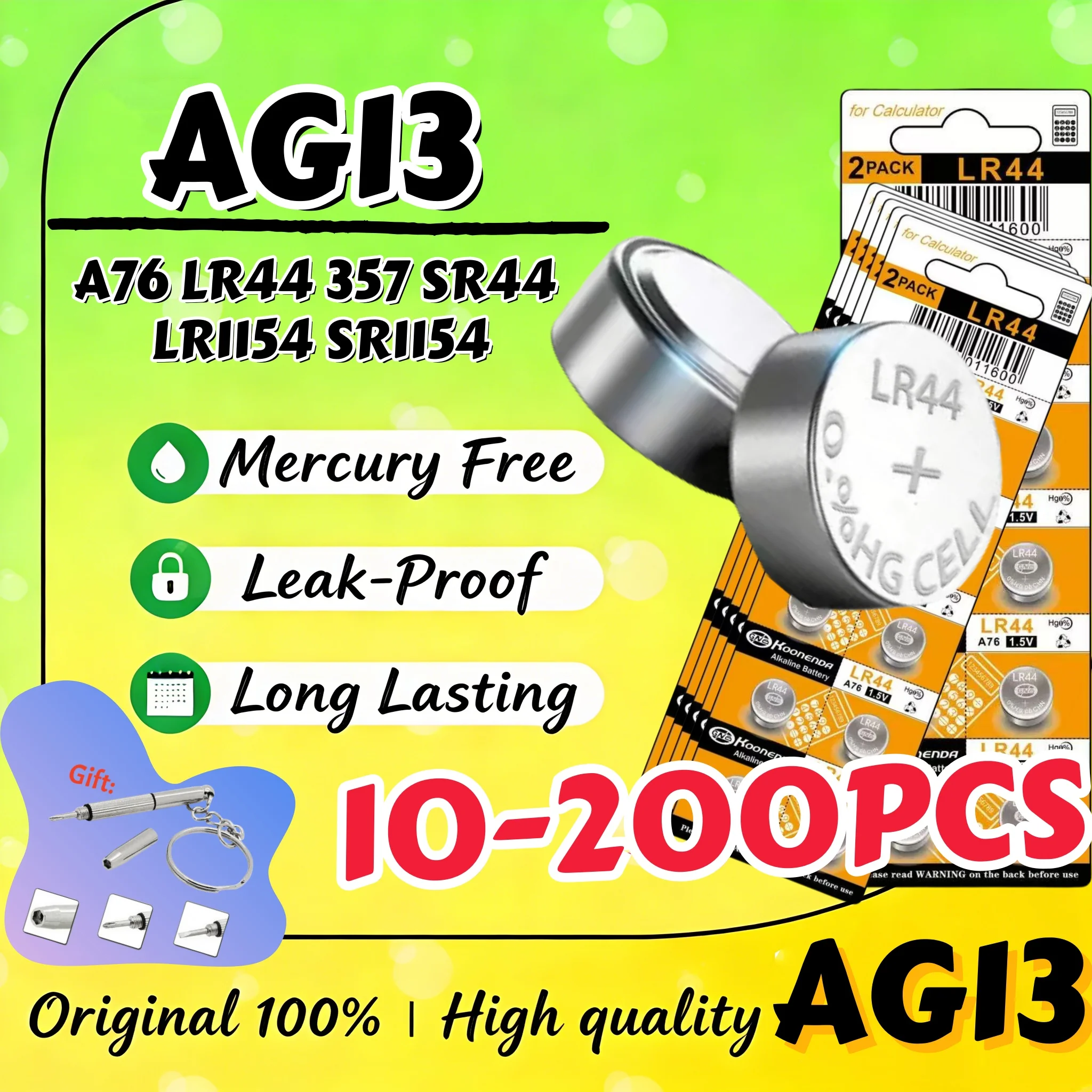 AG13 LR44 357A 1.5V Button Cell Battery A76 357 SR44 LR1154 SR1154 Button Coin Batteries L1154 Battery for Watch Toy Remote