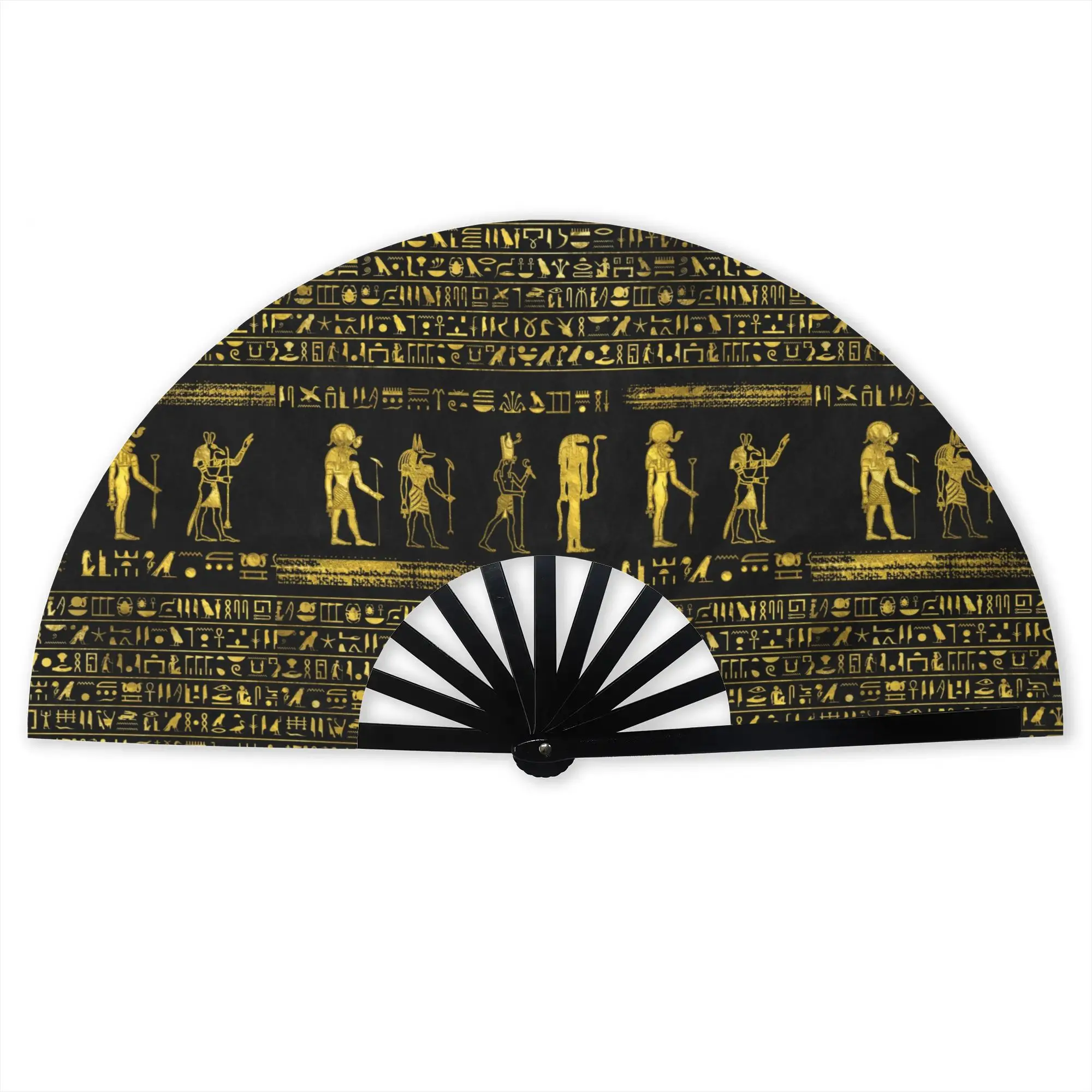 Egyptian Hieroglyphs Folding Fan Chinese Style Ancient Egypt Symbol High-Quality Polyester Fans Exquisite Decorative Hand Fan