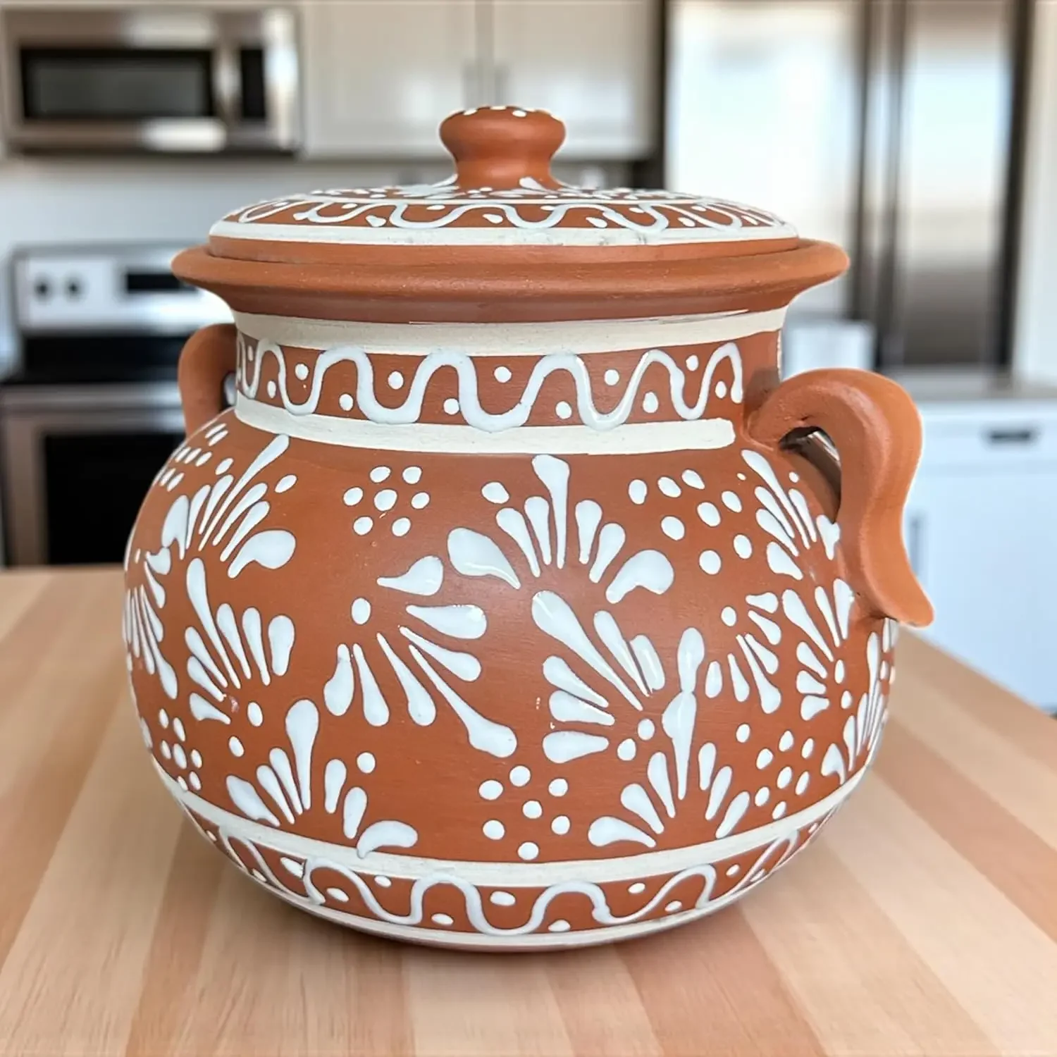 Handmade Clay Bean Pot – 9x9 Inch Mexican Barro Stew Pot, Talavera Style Cooking & Serving Pot