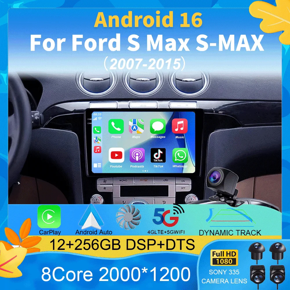 

Автомагнитола Android 16 для Ford S-Max 2007-2015 с Carplay, Auto, мультимедиа, Wi-Fi, 4G, DSP и стереосистемой