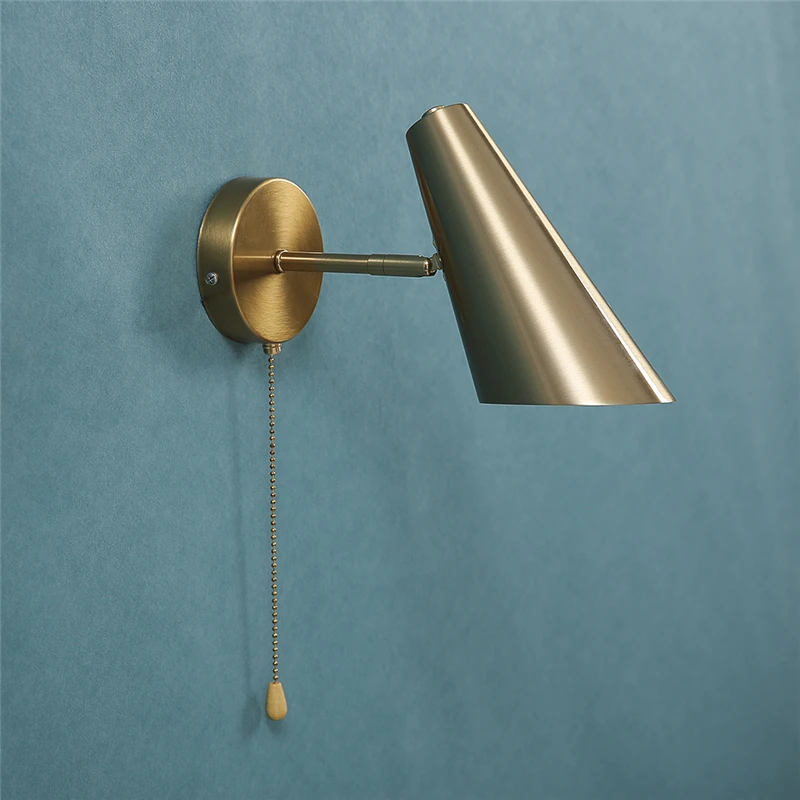 Foldable and Rotatable Wall Lamps with Pull Chain Switch Adjustable E27 Bedside Decor Light Fixtures Modern Study Reading Lights