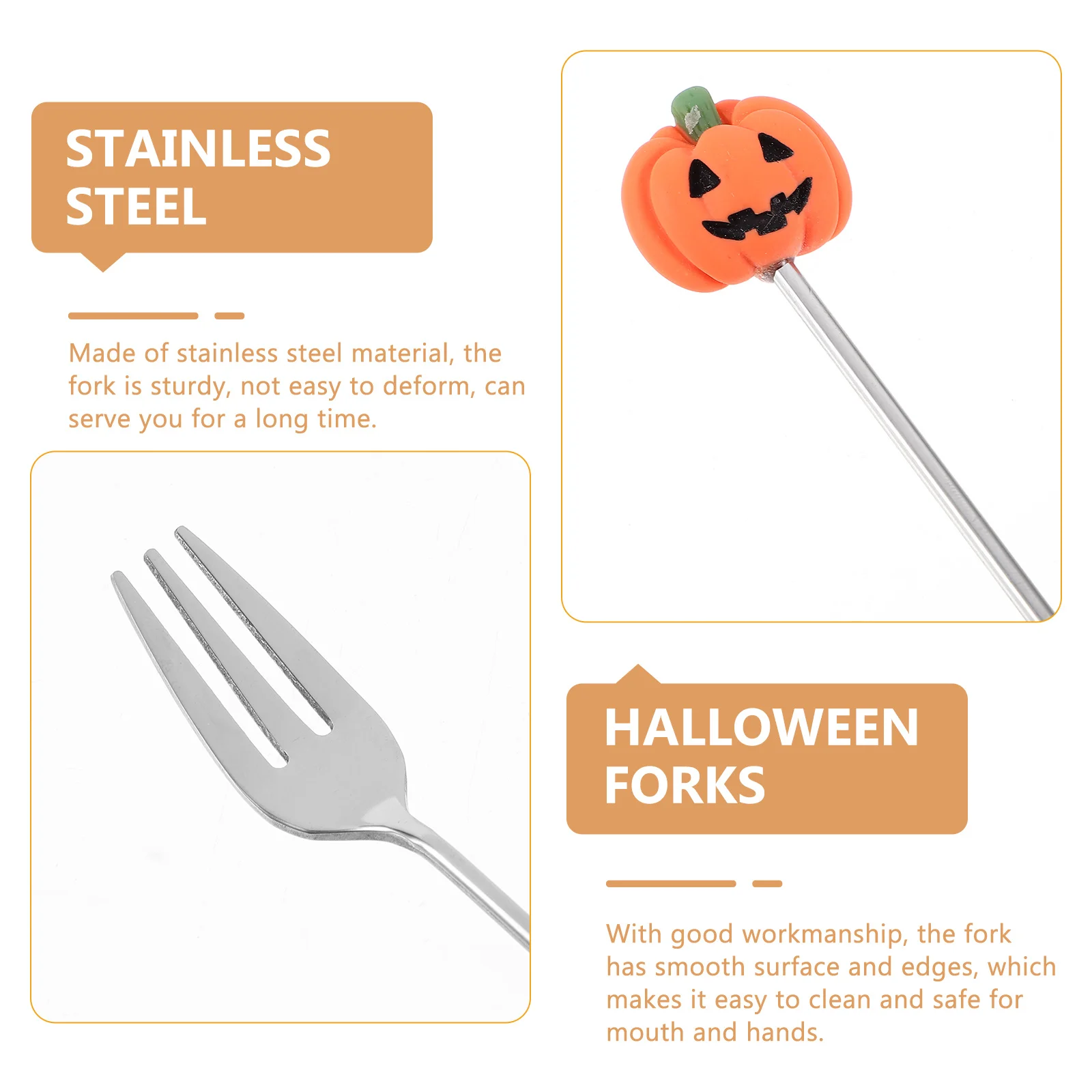 

6pcs Cartoon Forks Stainless Steel Pumpkin Dessert Forks Halloween Cutlery Heavy Duty Multipurpose Dinner Fork Kitchen Tableware
