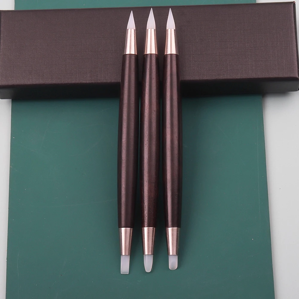 3PCS Rosewood Handle Double-Ended Silicone Tip Clay Sculpting Tools Set - Round/Hoof/Wedge Heads for Polymer Clay, Doll Model, F