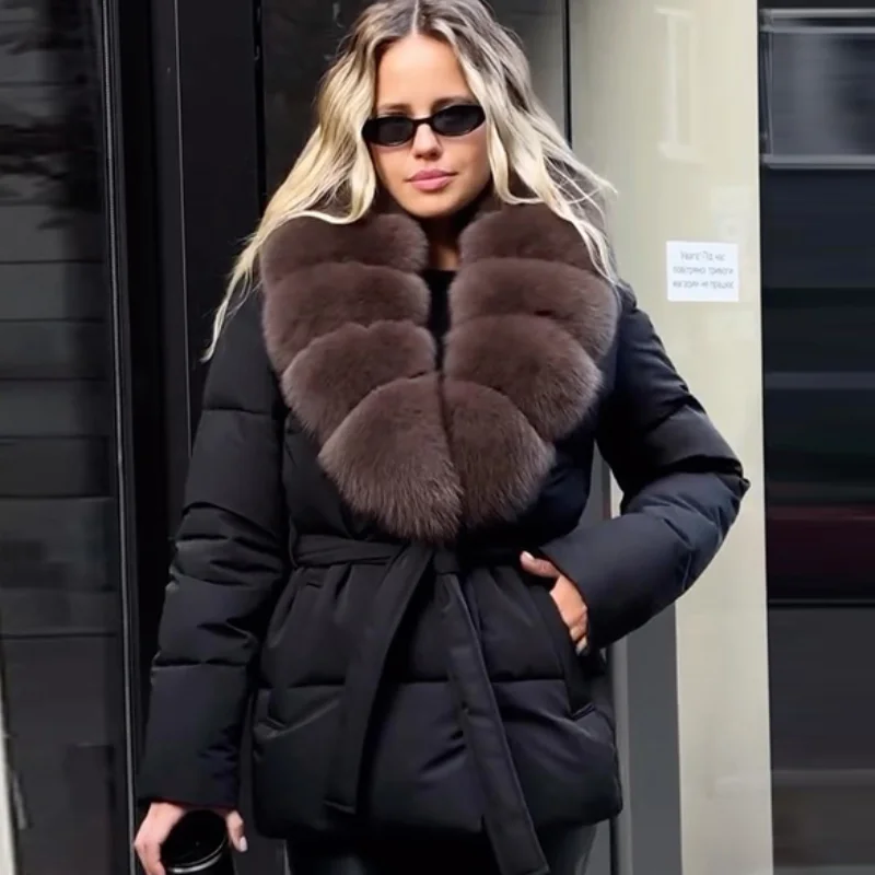 

Warm Coat Women Lapel Lace Up Long Sleeve Coats Female 2025 Autumn Winter Lady Outwears New Fashion Fur Patchwork Short