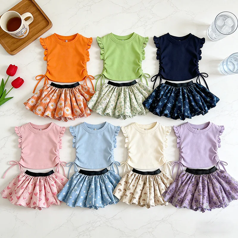 

Girls' children's clothingTT-shirt and skirt set for babies, casual, sweet, fresh, floral bud skirt, children's clothing