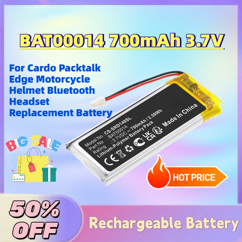 

High-Quality BAT00014 700mAh 3.7V Li-Po Battery for Cardo Packtalk Edge Motorcycle Helmet Bluetooth Headset Replacement Battery