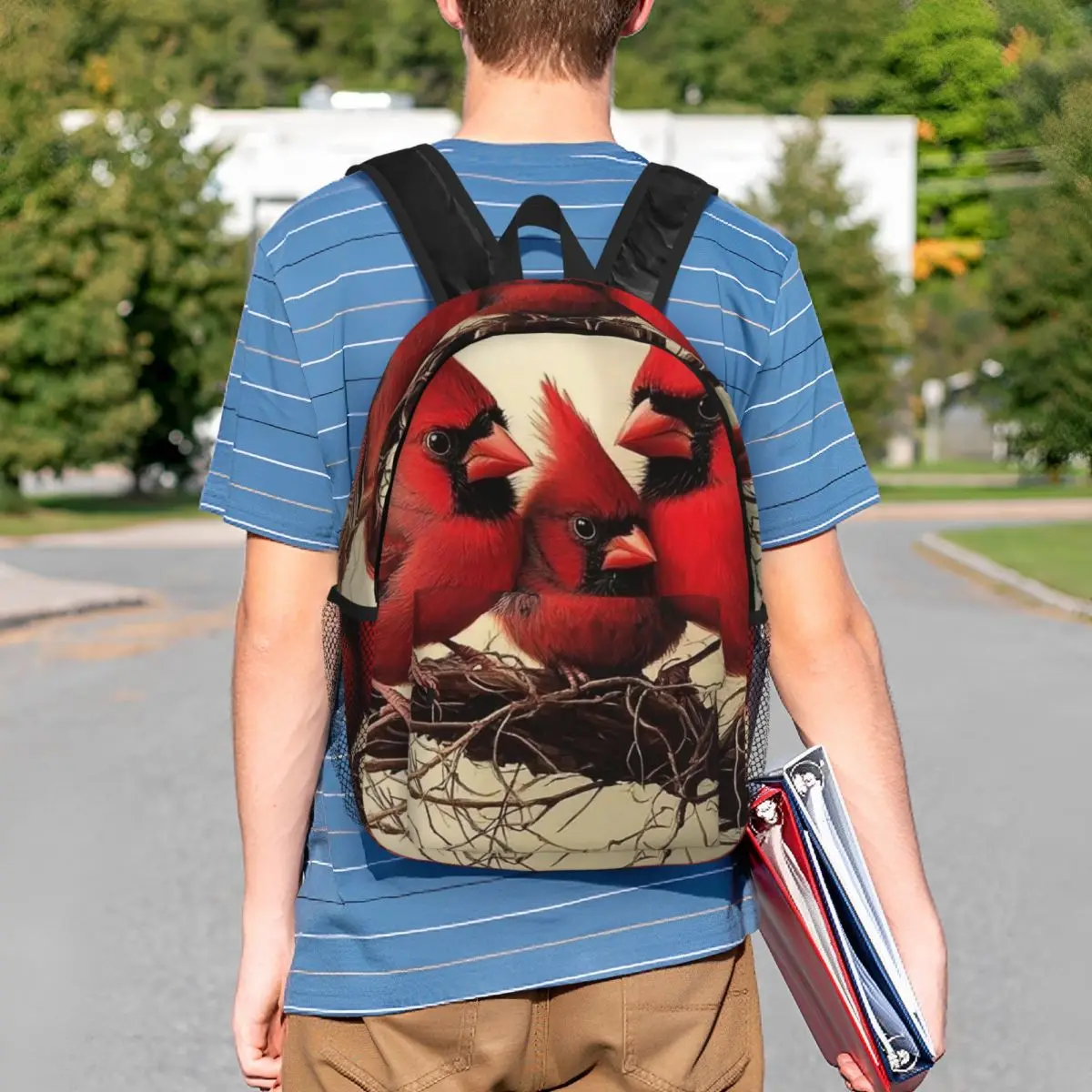 Winter Cardinal Bird On Branch Backpack Student BookBag Children School Bag Laptop Shoulder Bags for Men Women