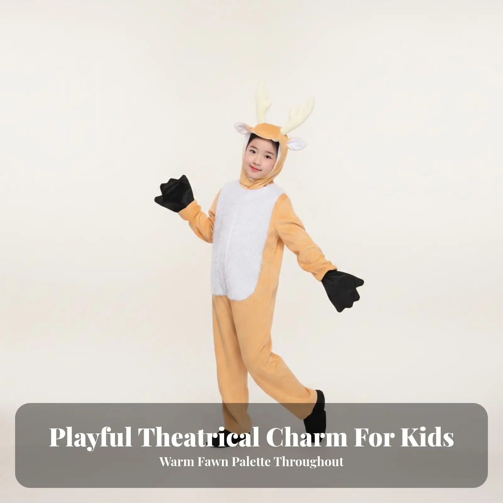 Kid Friendly Deer Costume Soft Polyester Onesie with Ears and White Chest for Role Play Show