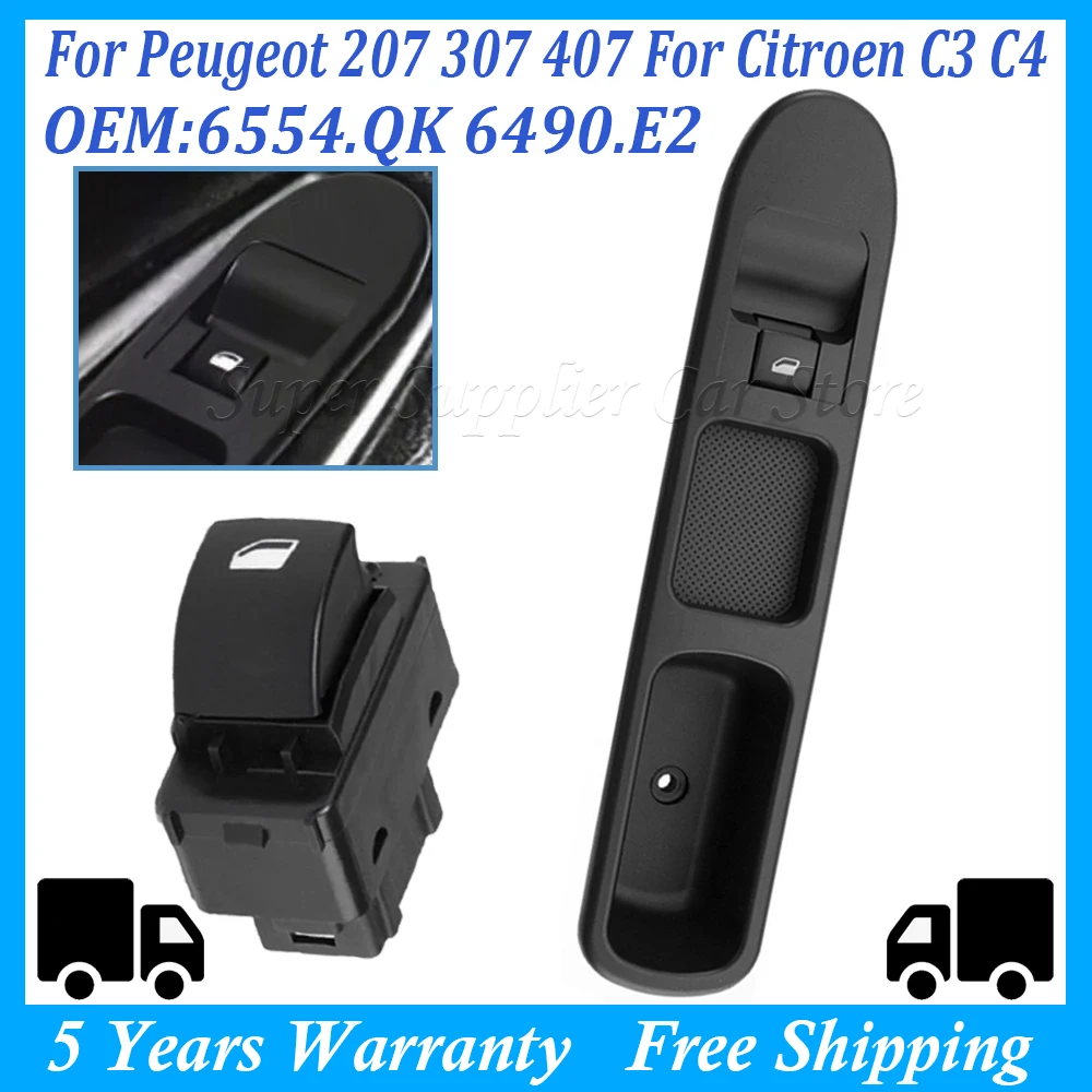 6554QK Electric Power Window Control Switch Uint Front Passenger Side 6 Pin For Peugeot 207 6554.QK 6490.E2