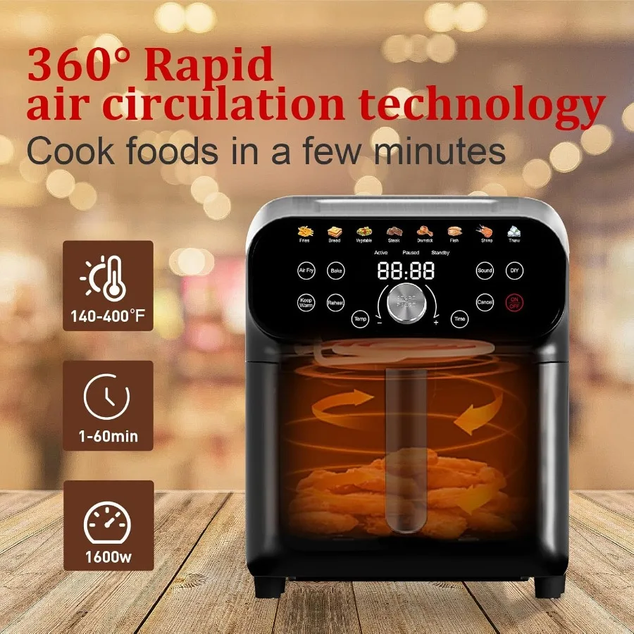 فرن مقلاة هوائية 6QT مع شاشة لمس رقمية LED و12 وظيفة طهي محددة مسبقًا للقلي الصحي والخبز وإعادة التسخين #3