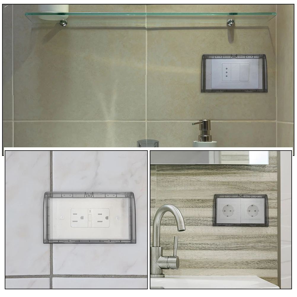 Double 86 Type Waterproof Acrylic Bathroom Switch Socket Protector Weatherproof Guard Adhesive Design