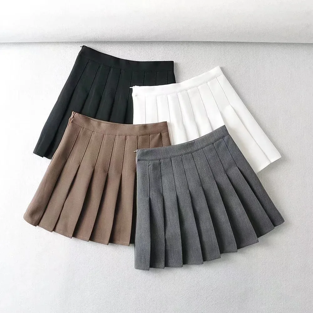 European and American style high waist hanging pleated skirt 2024 autumn and winter college style midi skirt