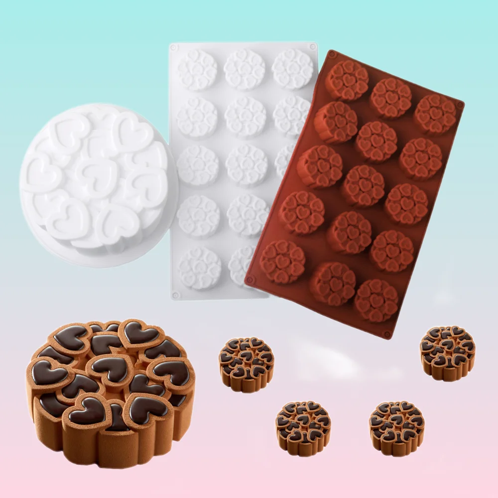 1 or 15 Cells Splicing Heart-Shaped French Mousse Cake Mold Valentine's Day Silicone Cake Moulds Chocolate Cake Decorating Tools