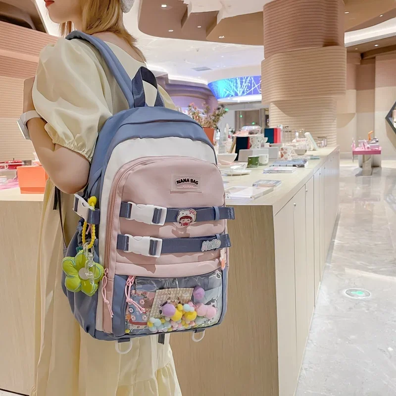 

TRAVEASY Brand Large-capacity Middle School Student School Bag New Campus Backpack Zipper Schoolbags Handbags Set Pink Girl