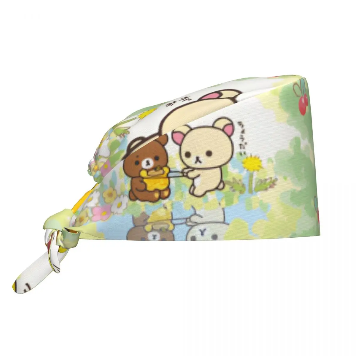 

Scrub Caps Cartoon Rilakkuma Anime Nurse Hat For Unisex Women Tie Back Working Cap Comfy Elastic Printed Medical Cap
