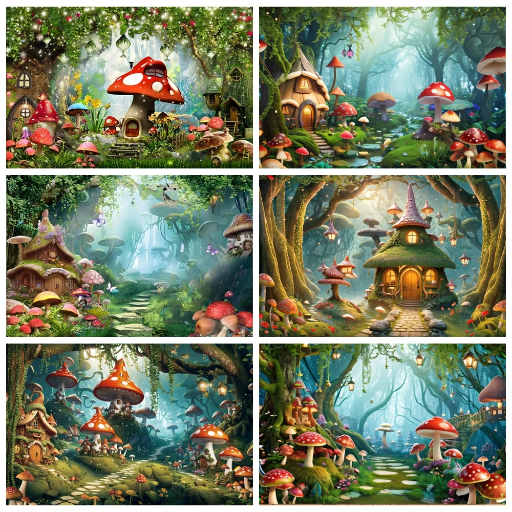 

Enchanted Forest Wonderland Backdrop Fairy Tale Dreamy Jungle Mushroom Baby Portrait Photography Background Decor Photo Studio