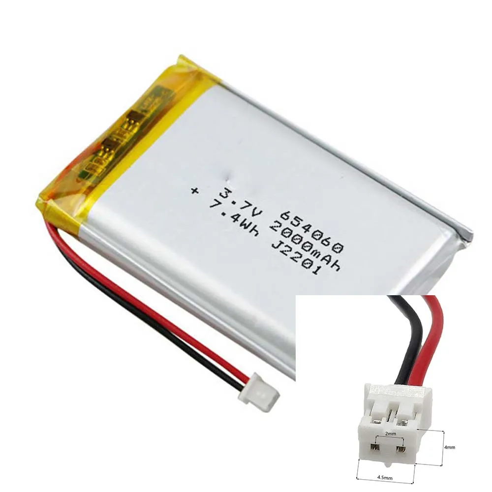 3,7 V 2000 mAh 654060   Batteria agli ioni di litio ai polimeri di litio 2.0 JST 2 pin per giocattoli elettrici TABLET POTENZA MOBILE DVD GPS MP4