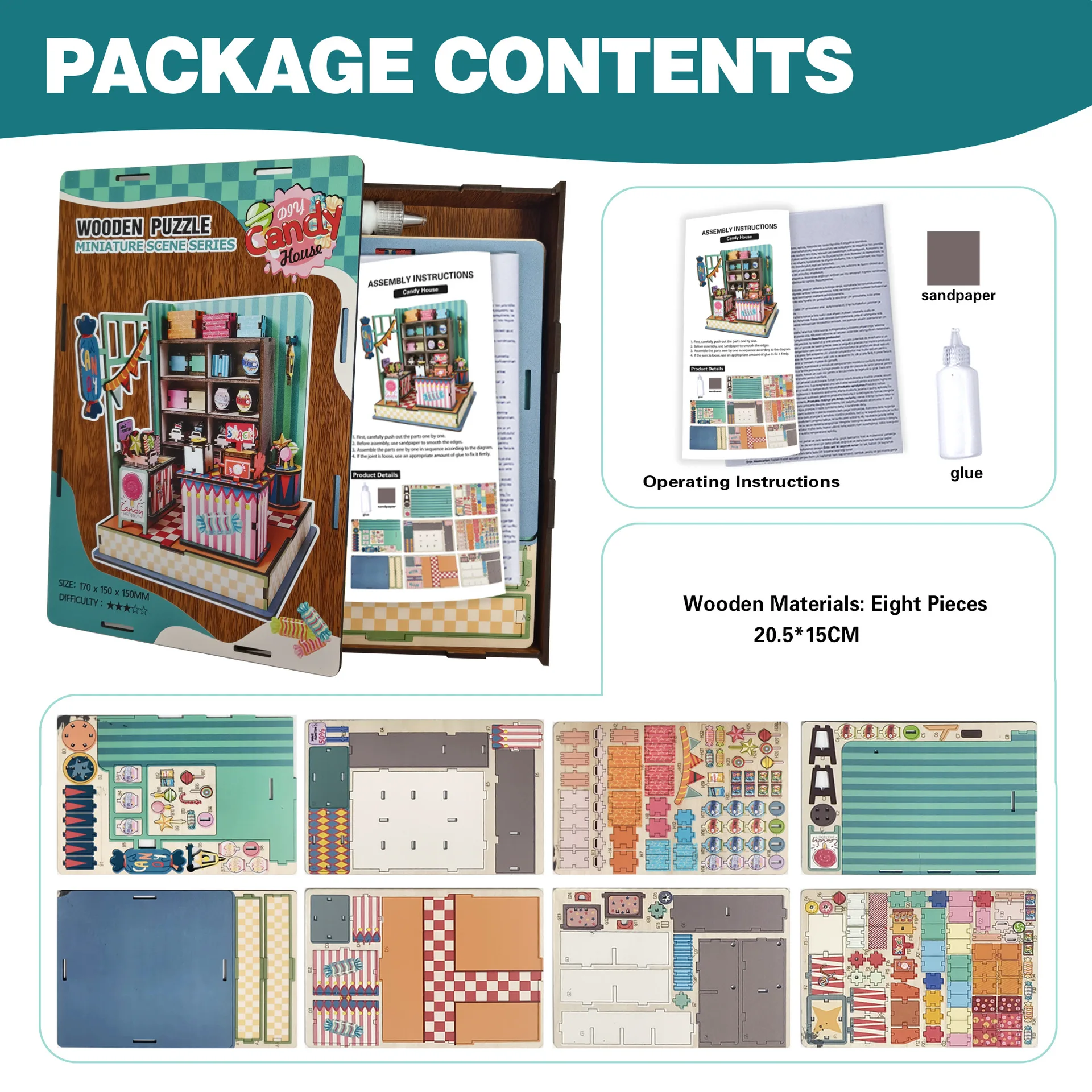 Casa de Dulces en Miniatura de Madera 3D, Rompecabezas, Kit de Casa de Muñecas en Miniatura Hecho a Mano para Niños y Adultos, Construcción Creativa, Decoración del Hogar y Escritorio