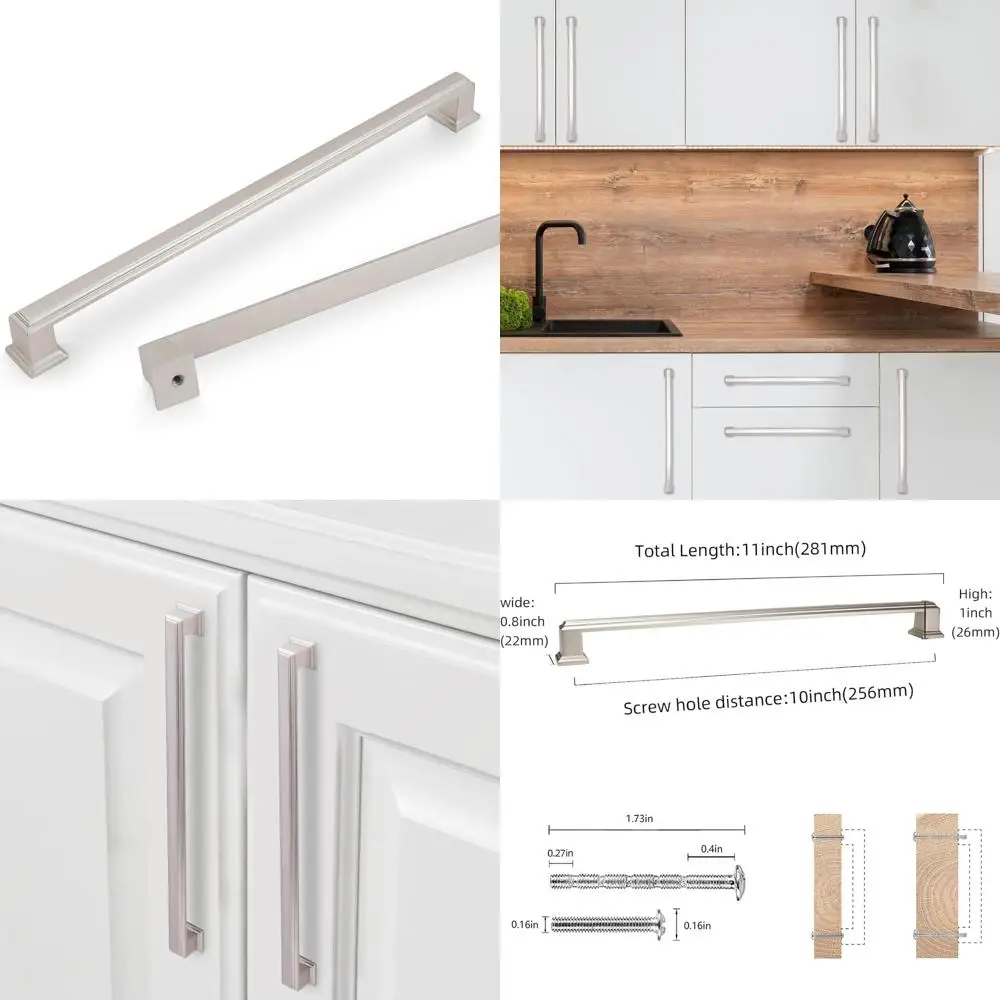 

10-Pack 10 Inch Brushed Satin Nickel Cabinet Pulls - Modern Kitchen Cabinet Handles with Sleek Design for Door Hardware