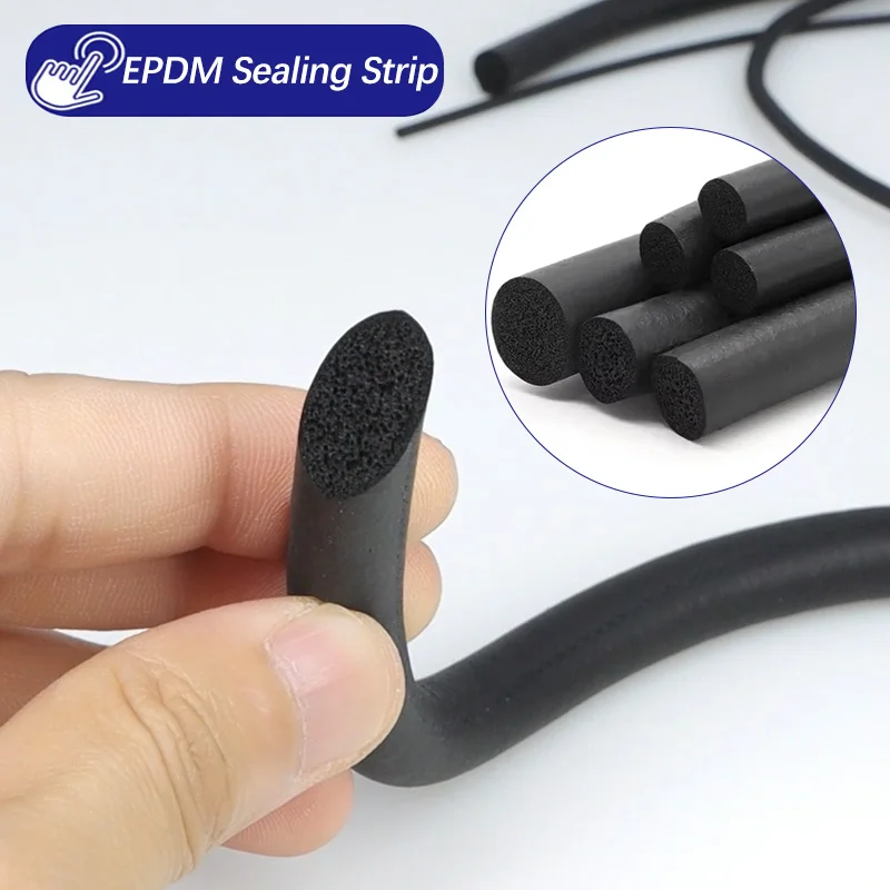 1-10M EPDM Black Sealing Strip Dia 2/3/4/5/6/7/8/9/10/12/14/16/18/20mm Rubber Gaskets Foam Sponge Door Seams Window Seal Strips