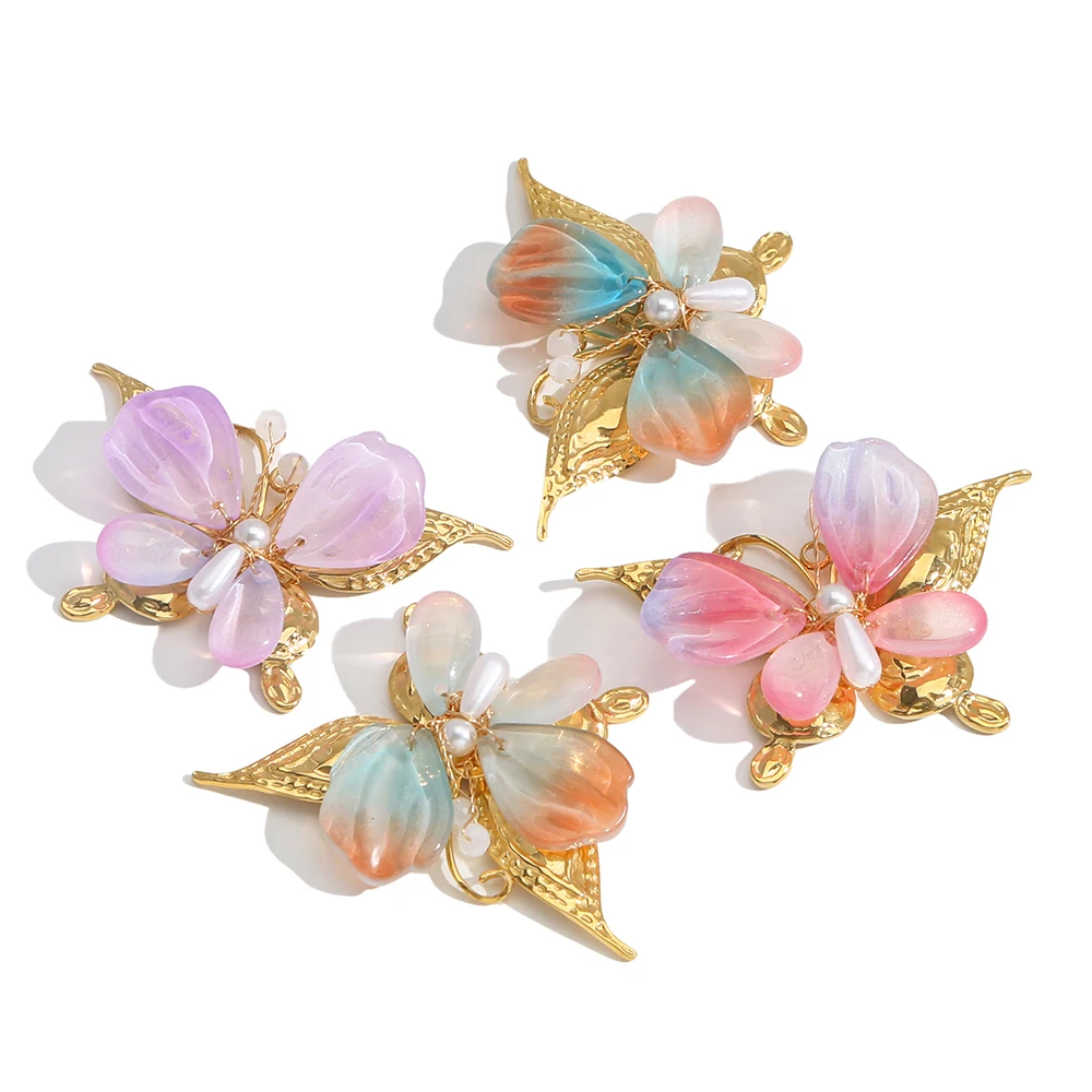 Edelstahl Hand Einfädeln Farbverlauf Kristall Schmetterling Anhänger DIY Halskette Ohrringe Schmuck Machen Liefert Groß Großhandel