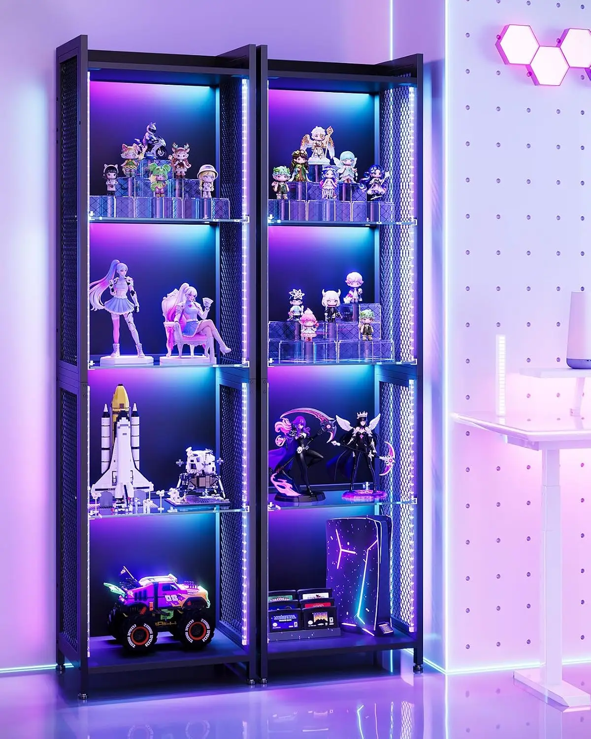 RGB Glass Shelf 4-Tier Corner Display Cabinet, Customized